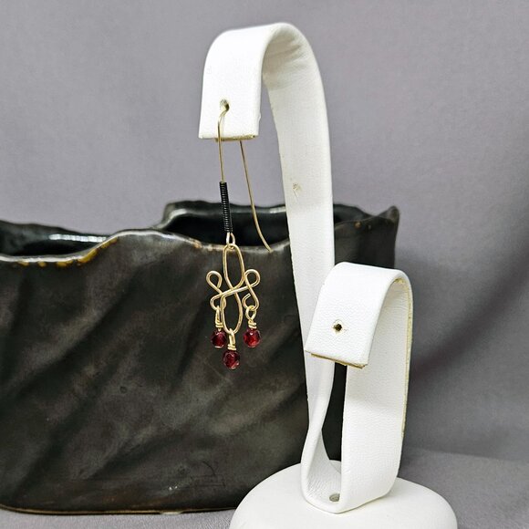 Red Glass Beaded Earrings, 14k Gold Filled Wire Wrap links, Handmade 2.5" - Picture 6 of 9